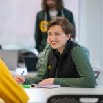 NDSU Students talking and studying at table